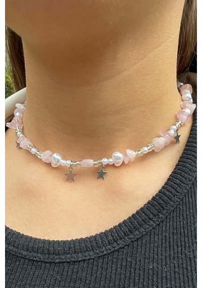 Pembe Kuvars Doğal Taş Kolye Diğer