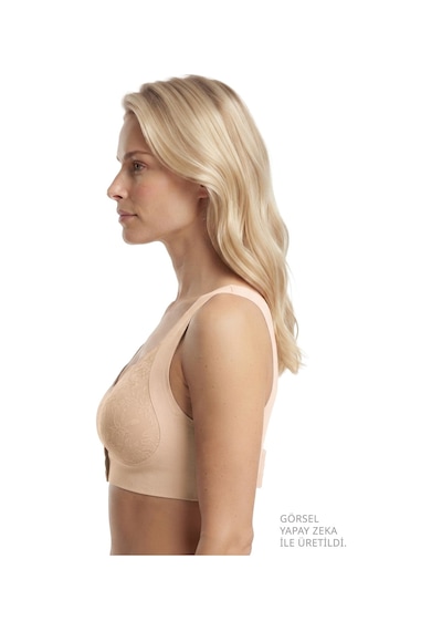 Cottonill Seamless Bra - Lunessa Lazer Kesim Dikişsiz Önden Düğmeli Dantelli Minimizer Kadın Sütyen 3'lü Paket Çok Renkli