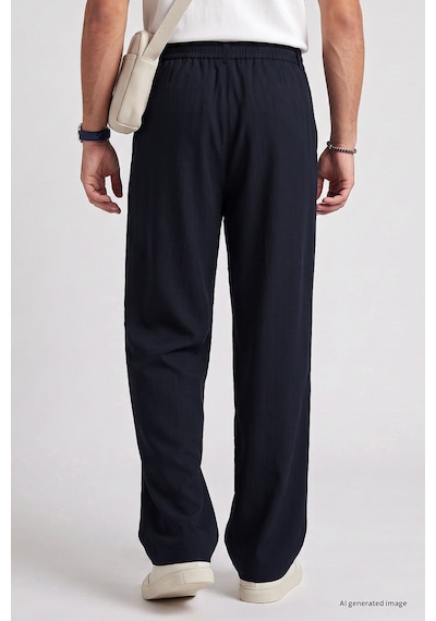 TOMMYLIFE Lacivert Pileli Dokuma Palazzo Erkek Pantolon - 82201