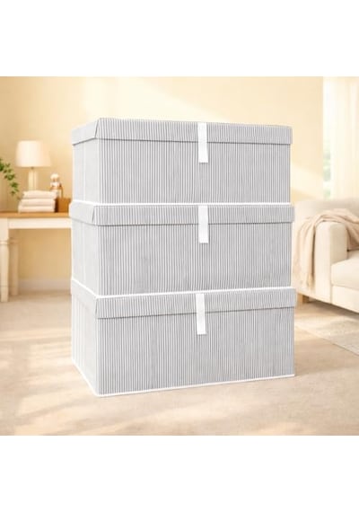 Çok Amaçlı Düzenleyici Kapaklı Sandık Tipi Kutu Hurç Organizer 3 Lü Set Gri, Mega 60 X 40 X 30 Çok Renkli