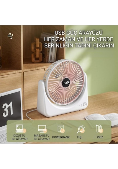 Polham 1200mah Ultra Ferahlatıcı Masaüstü Vantilatör, Portatif, Taşınabilir Hafif Fan, Ofis, Ev İçin Mini Fan