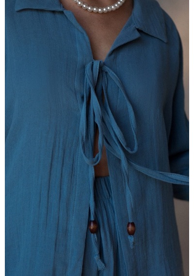 Mai Collection Mai Studios Co. Bali Boncuklu İndigo Müslin Takım İndigo