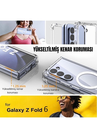 Samsung Galaxy Z Fold 6 Uyumlu Kamera Korumalı Magsafe Wireless Şarj Özellikli Şeffaf Kılıf Şeffaf, Samsung Galaxy Z Fold 6