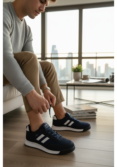 Enoch Erkek Yan Çizgili Yüksek Tabanlı Rahat Yürüyüş Ve Koşu Ayakkabısı Sneaker 2332 Lacı