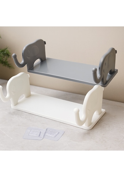 Yapışkanlı Tutacaklı Plastik Etajer 12x31 Cm Beyaz/gri