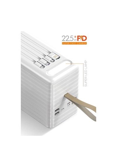 Powerway 120.000 Mah Pd 22.5w Hızlı Şarj Dahili Kablolu Gerçek 120.000 Mah Siyah Trafo Powerbank