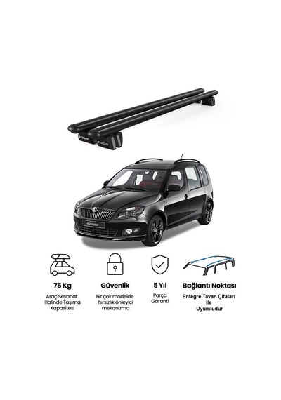 Pençe Skoda Roomster 2006-2015 Uyumlu Siyah Ara Atkı Port Bagaj Tavan Barı