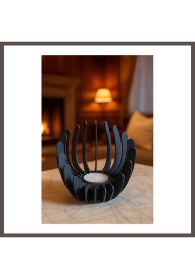 Bezos 3d Baskı Nilüfer Çiçeği Formlu Mumluk Tealight Mum Tutucu Yapıştırıcısız Geçmeli Dekoratif Mumluk Siyah Nxrlvng