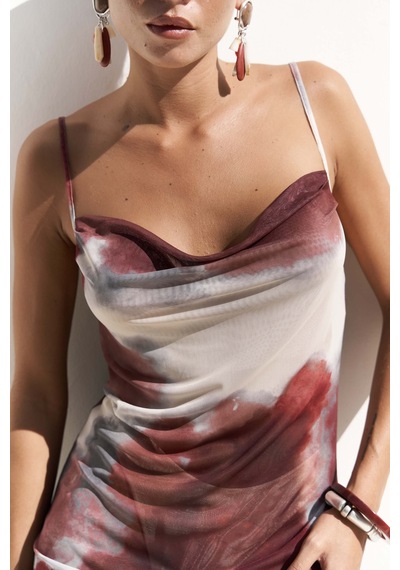 Mai Collection Mai Studios Co. Chomhan Askılı Degaje Bordo Uzun Elbise Bordo