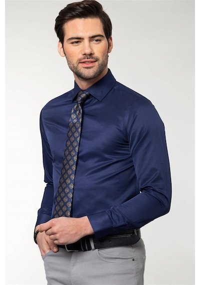 Tudors Slim Fit Dar Kesim Düz Erkek Gömlek-19031 Lacivert