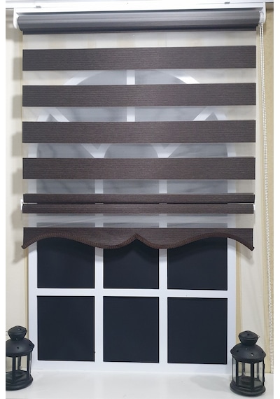 Zebra Stor Perde Kahvereng Efekli Etek Dilimli St 001