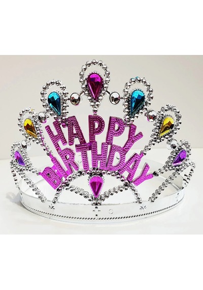Mey İthalat Gümüş Renk Happy Birthday Yazılı Doğum Günü Tacı 60 Cm