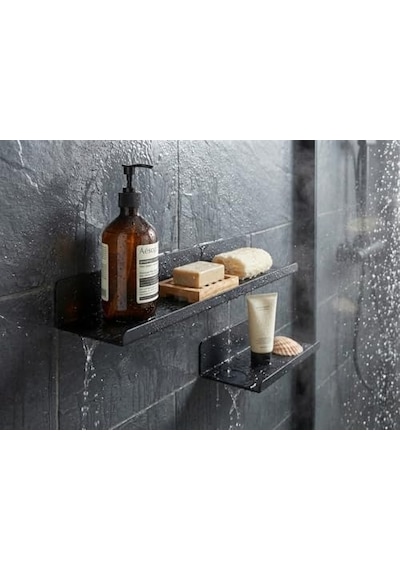 2'li Yapışkanlı Siyah Metal Banyo Rafı Seti Suya Dayanıklı Paslanmaz Çelik Duş Organizeri Delmeden Duvar Diğer