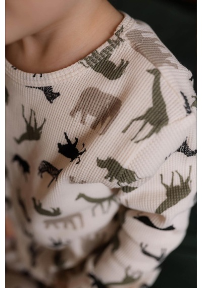 Antebies Organik Gots Sertifikalı Safari Macerası Desenli, Uzun Kollu Erkek Çocuk Pijama Takımı Yeşil