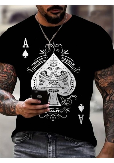 Efnaz Style Erkekkısa Kollu Yuvarlak Yaka Desenli Viskon T-shirt Siyah