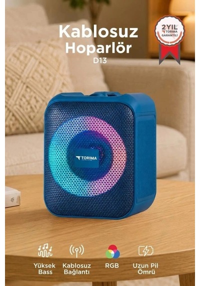 Torima Bluetooth Hoparlör Rgb Işıklı Taşınabilir Speaker D13 Mavi Genç Odası Müzik Ses Cihazı