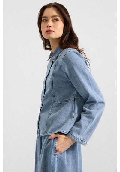Olcay Metal Düğmeli Etek Ceket Denim İkili Takım Açık Mavi 9400-tk