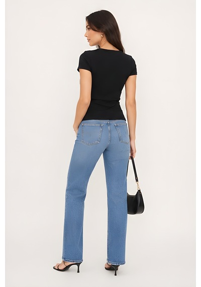 Lili Woman Kadın Premium Drapeli Crop Yarasa Kol Bluz Yumuşak Dokulu Basic Üst E.8010s SIYAH