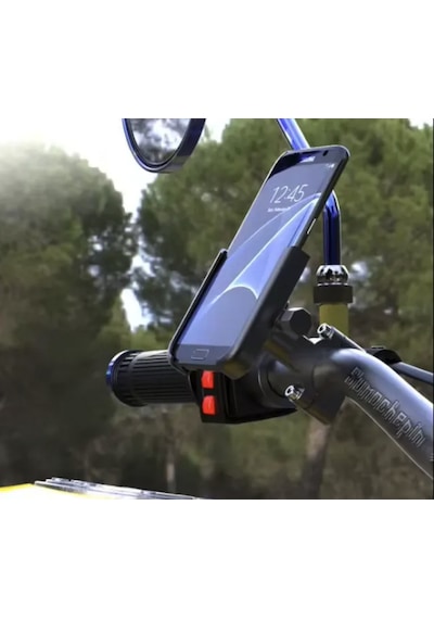 9045808839194 - Cf Moto 450 Sr İçin Aluminyum Darbe Emici Motosiklet İçin Telefon Tutucu Siyah