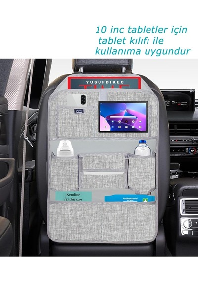 Tr Lux Linen Serisi Keten Koltuk Arkası Düzenleyici Araç İçi Organizer Gri Genel
