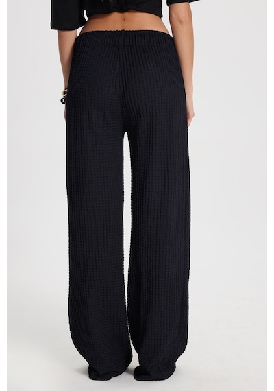 Tudors Kadın Slim Fit Dar Kesim Beli Lastikli Büzgülü İspanyol Paça Siyah Pantolon-50841