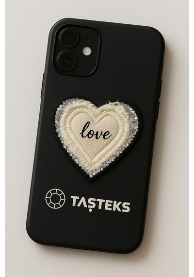 Taşlı Ütülenebilen Veya Sticker Olarak Kullanılabilen Love Yazılı Kalp Patch