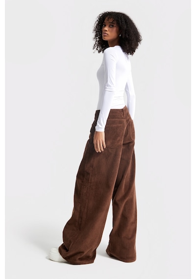 Itsbasic Kadın Taba Renk Hera Kalın Fitilli Kadife Kumaş Palazzo Fit Pantolon