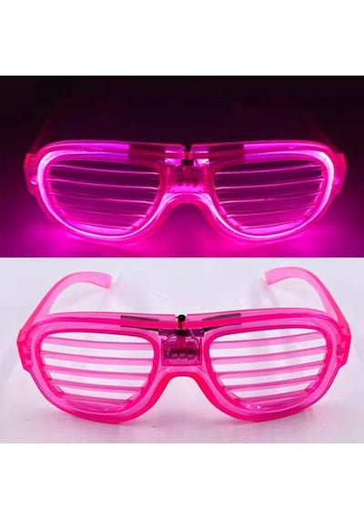 Mey İthalat Pembe Led Işıklı Parti Gözlüğü - Neon Glow Şerit Gözlük 3 Modlu