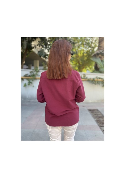 Denizege Eteği Güpür Fermuarlı Ceket Bordo Bordo