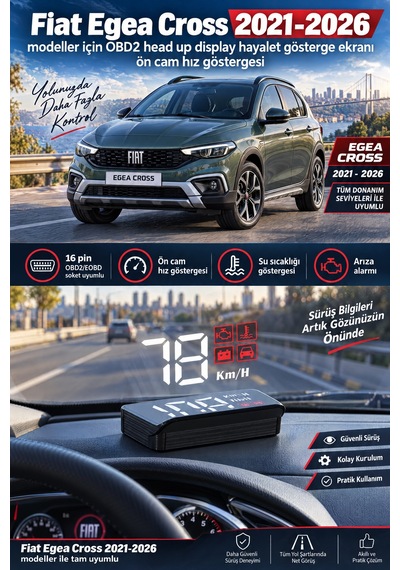 Fiat Egea Cross 2021-2026 Modeller İçin Obd2 Head Up Display Hayalet Gösterge Ekranı Ön Cam Hız Göstergesi
