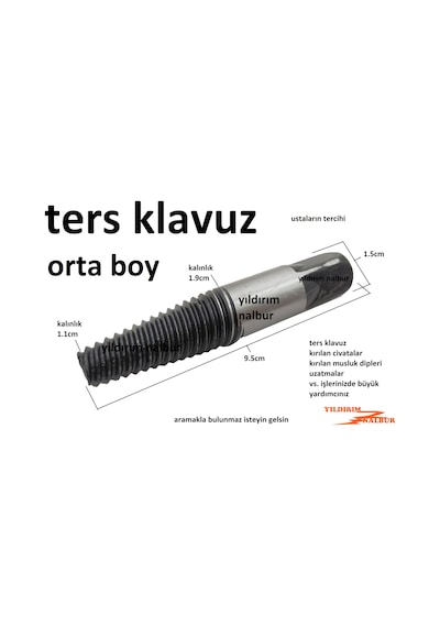 Klavuz Ters Diş Açma Kılavuzu Orta Boy Tesisatçı Klavuz Uzatma Sö