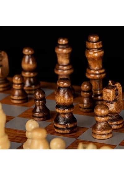 Lüks Ahşap Kutulu Mataralı Satranç Takımı Seti 7 Parça Hediyelik Set