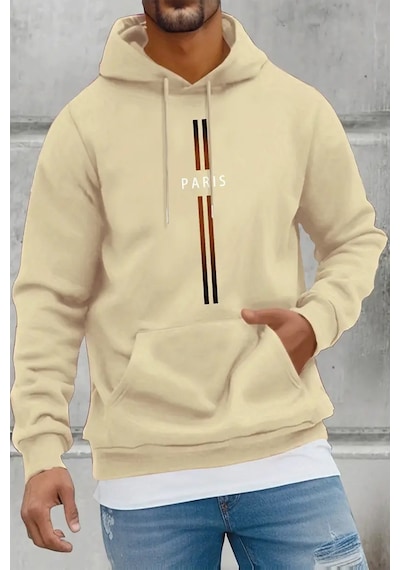 Uyguntarz Paris Baskılı Pamuklu Oversize Sweatshirt Bej