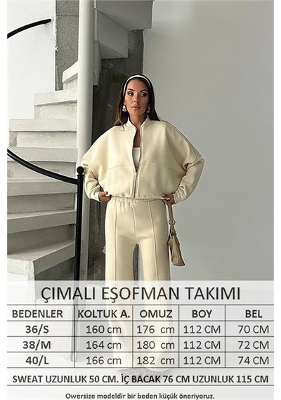 Neşeli Butik Kadın 3 İplik Şardonlu Oversize Eşofman Takımı Nbg105 Bej
