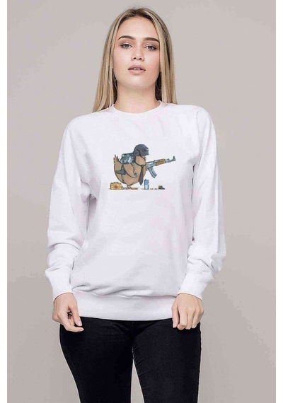 Pubg Pubg Tavuk Baskılı Beyaz Kadın Sweatshirt