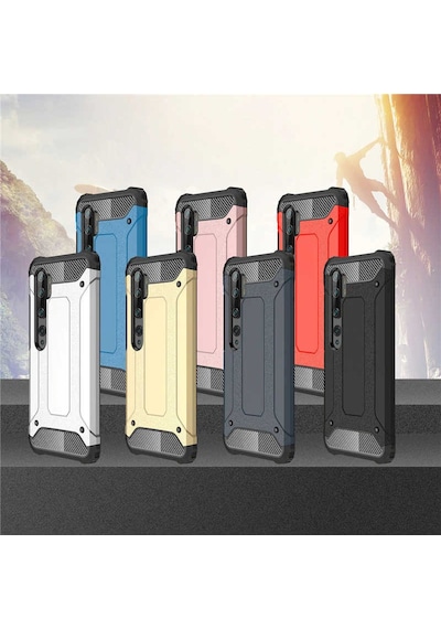 Kilifone - Xiaomi Mi Note 10 Lite Uyumlu - Kılıf Çift Katman Koruyucu Crash Military Tank Kılıf - Mavi Mavi