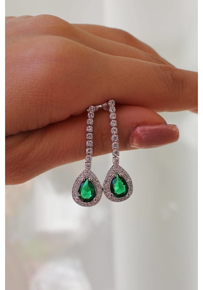 Niki Aksesuar Diamond Model Yeşil Damla Küpe Yeşil