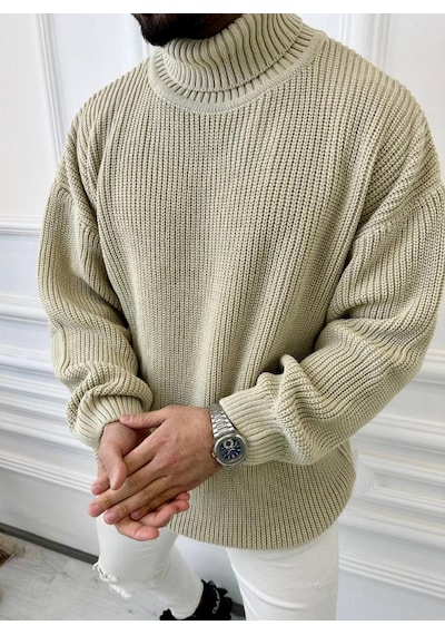 Elku Moda Elkumoda Boğazlı Erkek Kazak Oversize Balıkçı Yaka Geniş Salaş Triko Kazak-KAZAK2863