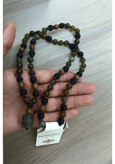 Labradorit Taşı Lav Taşı Hematit Taşı Venge Kolye 65 Cm Doğal Taş Kolye Büyük Boy Kolye Renkli Renkli