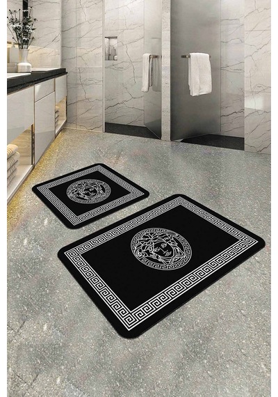 Siyah Çerçeve Temalı Banyo Halısı Klozet Paspas Seti Bs350