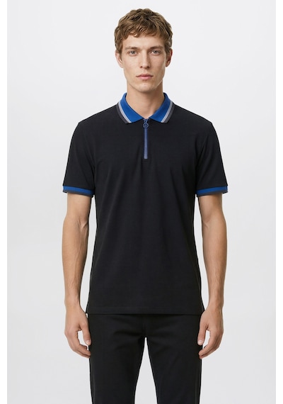 AC&Co / Altınyıldız Classics Erkek Sıyah Saks Regular Fit Geniş Kesim Polo Yaka %100 Pamuk Tişört