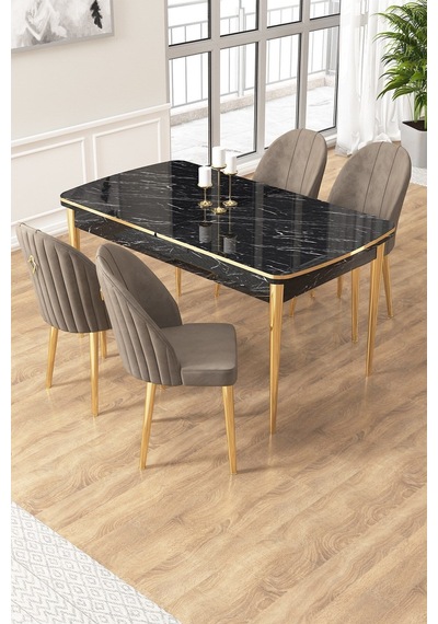 Canisa Edaf Serisi 80x132 Açılabilir Siyah Mermer Desen Mutfak Masa Takımı 4 Cappucino Sandalye Gold Detay Masa Siyah Mermer Sandalye Capppucino Gold Ayak Canisa Edaf Serisi 80x132 Açılabilir Siyah Mermer Desen Mutfak Masa Takımı 4 Cappucino Sandalye Gold Detay Masa Siyah Mermer Sandalye Capppucino Gold Ayak