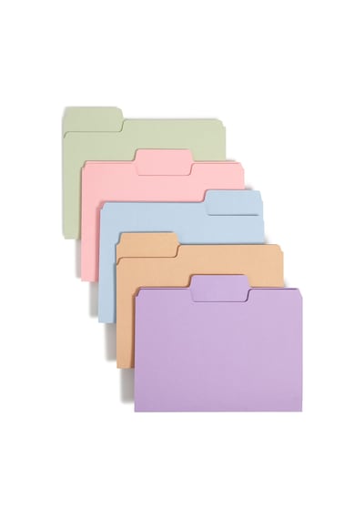 Supertab Dosya Klasörü, Büyük Boy 1/3 Kesim Tab, Mektup Boyutu, Çeşitli Pastel Renkler, Kutu Başına 100 11961
