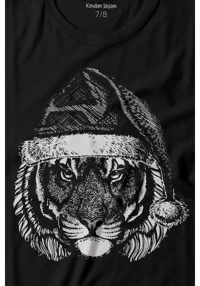 Kendim Seçtim Tiger Wild Cat Kaplan Fesli Noel Yılbaşı Christmas Baskılı Tişört Çocuk T-shirt 001