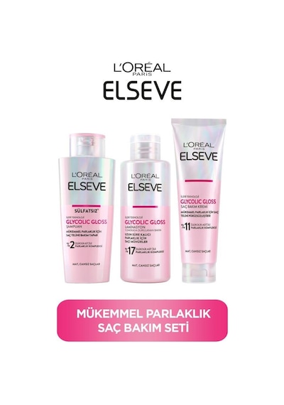 Elseve Glycolic Gloss Şampuan + Saç Bakım Kremi + Laminasyon
