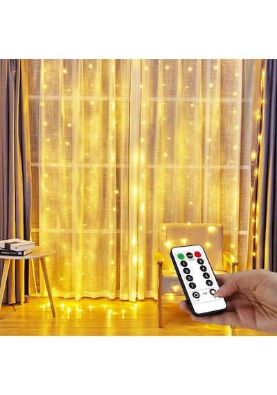 Sıcak Beyaz 300 Led Perde Işıkları Dize 3m 3m Usb İle Çalışan Su Geçirmez Pırıltı Duvar Işıkları Sıcak Beyaz