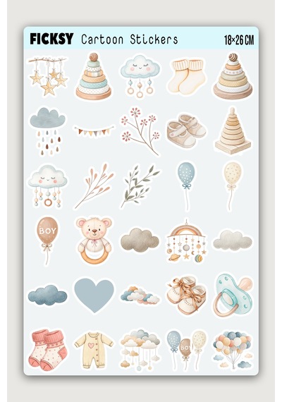 Boho Tarzı Baby Shower Sticker - Bebek Çocuk Odası Sticker Seti - 50 Adet Etiket Çıkartma Diğer