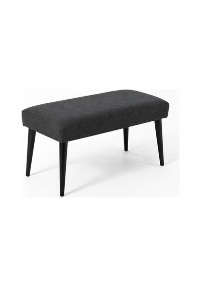 Waterybrook Bench Bank - Keten Kumaş - Siyah Ahşap Ayaklı - 90x45 Cm - Modern Retro Tasarım - Oturma Pufu Koyu Gri