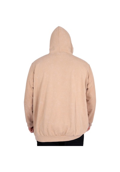 Mode Xl Büyük Beden Erkek Kapüşonlu Sweatshirt Asit Yıkama Interlok U24167 Bej Bej