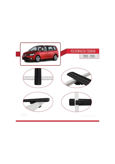 Volkswagen Touran 2010-2015 Arası İle Uyumlu Basic Model Ara Atkı Tavan Barı Siyah 3 Adet